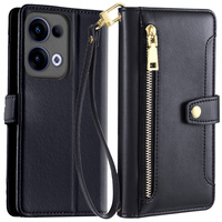 Flip case for Oppo Reno 13, Wallet Zipper Pocket, black