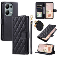 Flip case for Xiaomi Redmi Note 13 Pro 4G / Xiaomi Redmi Note 14S / Xiaomi Poco M6 Pro 4G, Rhombus Crossbody Leather, black