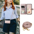 Flip case for Samsung Galaxy S25 FE, Rhombus Crossbody Leather, pink rose gold