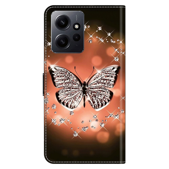 Flip case for Xiaomi Redmi Note 12 4G, Wallet, butterfly and crystals, black