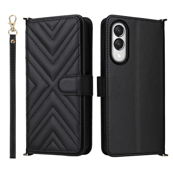 Crossbody Leather Wallet flip case for Samsung Galaxy S25 Edge, black