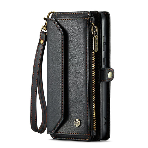 Case CASEME for Samsung Galaxy A55 5G, RFID Leather Wallet, with shoulder strap, black