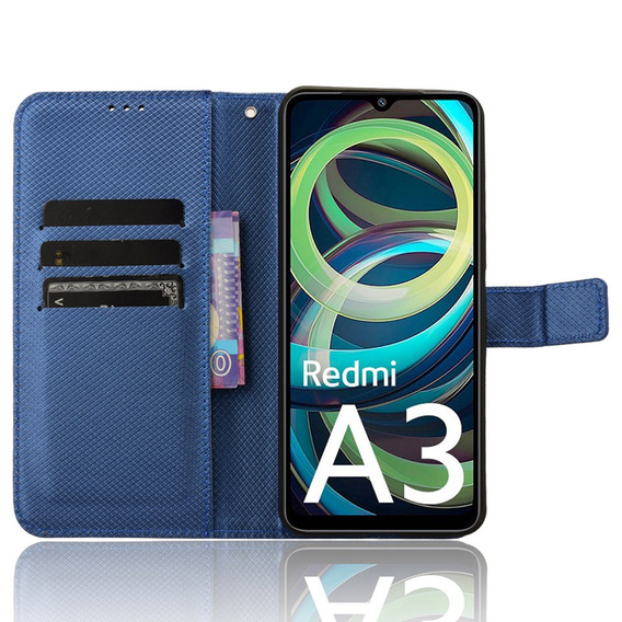 Flip case for Xiaomi Redmi A3, Wallet Smart Magnet, blue