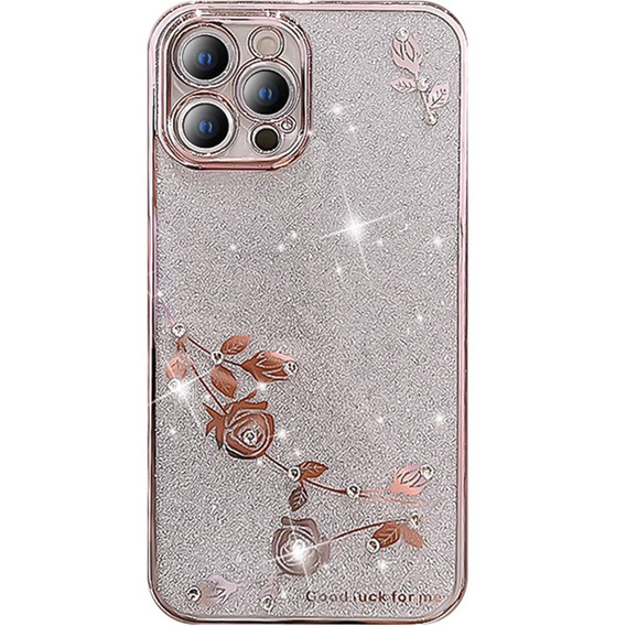 Case for iPhone 13 Pro, Glitter Flower, pink rose gold