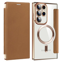 Flip case for Samsung Galaxy S23 Ultra, RFID Wallet MagSafe CamShield, brown