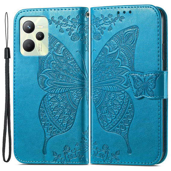 Flip case for Realme C35, Butterfly, blue