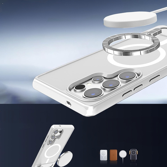 Case for Samsung Galaxy S25 Ultra, Kickstand Matt Case, for MagSafe, silver