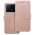Flip case for Xiaomi Poco F6 Pro, Butterfly, pink rose gold