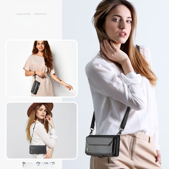 Case CASEME for Samsung Galaxy Z Fold6 5G, RFID Leather Wallet, with shoulder strap, black