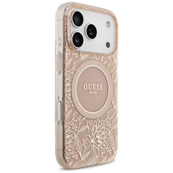 Guess IML Flowers Electroplated Allover With Beads Strap Case, for MagSafe, with strap for iPhone 17 Pro Max