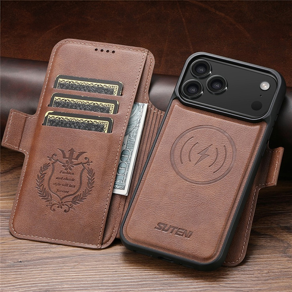 2-in-1 flip case for iPhone 17 Pro, SUTENI, for MagSafe, brown