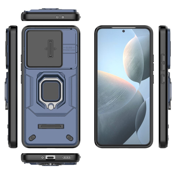 Case for Xiaomi Poco F6 Pro, KickStand Camera Lens, blue