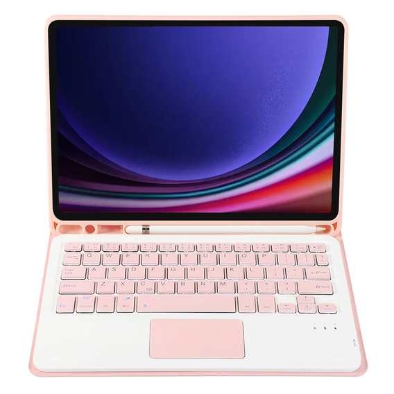 Case + keyboard Samsung Galaxy Tab S9, Leather Pen Slot TouchPad, pink rose gold