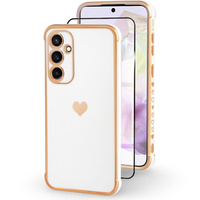 Case for Samsung Galaxy A35 5G, Electro heart, white + Full Glue Ceramic Glass