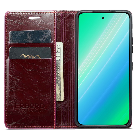 Flip case for Samsung Galaxy A54, ERBORD Waxy Wallet, red