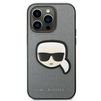 Karl Lagerfeld Case for iPhone 14 Pro Max, Saffiano Karl's Head Patch, silver