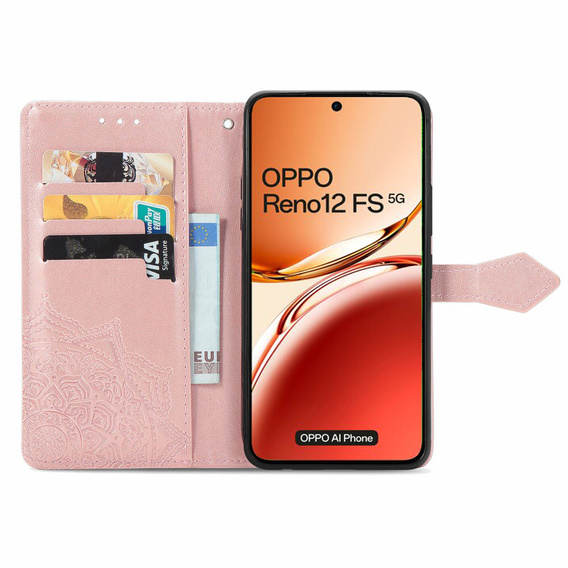 Flip case for Oppo Reno 12FS / 12F, Mandala, pink rose gold