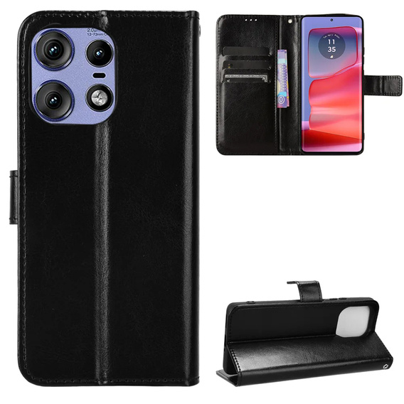 Flip case for Motorola Edge 50 Pro, Crazy Horse Wallet, black