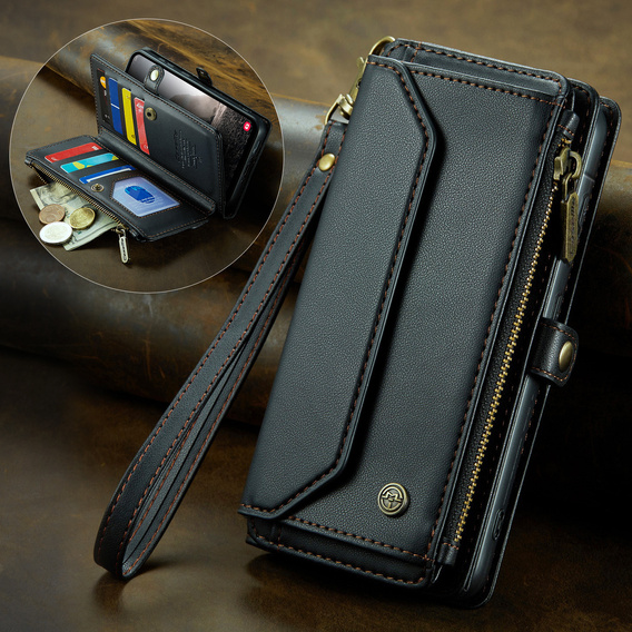 Flap case for Samsung Galaxy A17 5G, wallet case with lock and straps - black