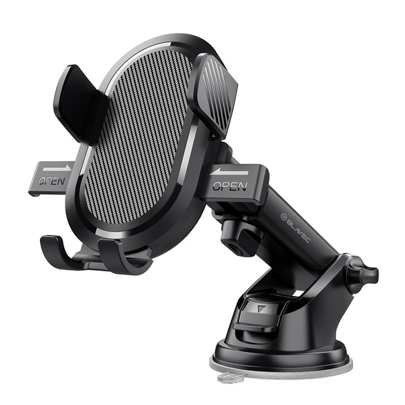Car windshield mount with adjustment and automatic clamping for smartphones from 6 to 8.5 cm wide