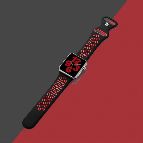 Hollow strap for Apple Watch 7 45mm/6/5/4/SE 44mm/3/2/1 42mm - Black/Red