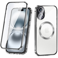 Magnetic Dual Glass MagSafe case for iPhone 16, silver