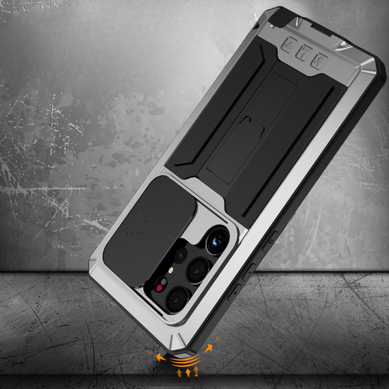 Armored case for Samsung Galaxy S23 Ultra, R-JUST CamShield Slide, silver