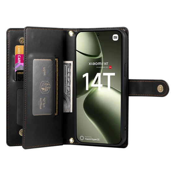 Flip case for Xiaomi 14T, Wallet Zipper Pocket, black