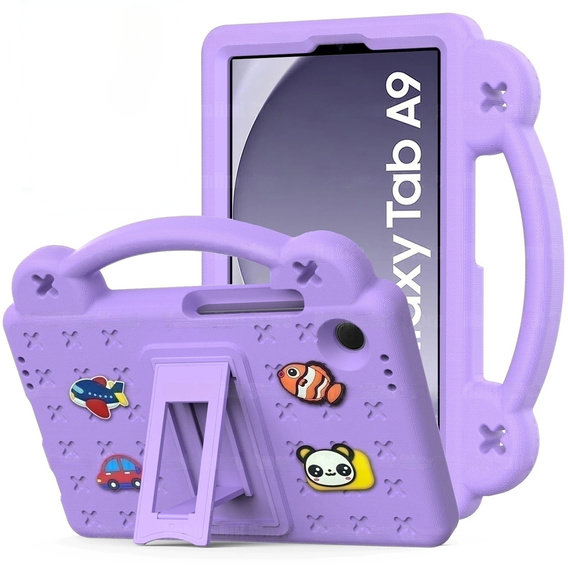 Children's case for Samsung Galaxy Tab A9, Cute Patterns, with stand, purple