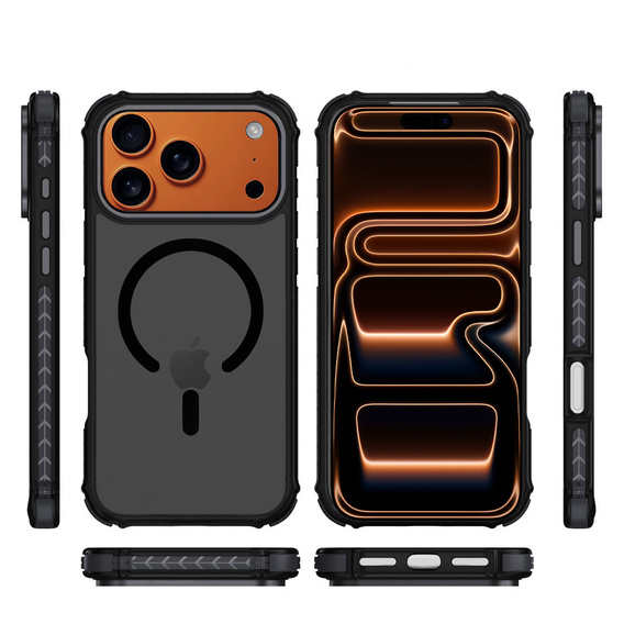 Matt Case for iPhone 17 Pro, armoured, for MagSafe, smoked with black sides