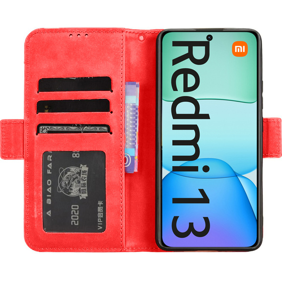 Flip case for Xiaomi Redmi 13, Card Slot, red