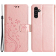 Flip case for Samsung Galaxy A25 5G, Butterfly Flower, pink rose gold + 9H glass