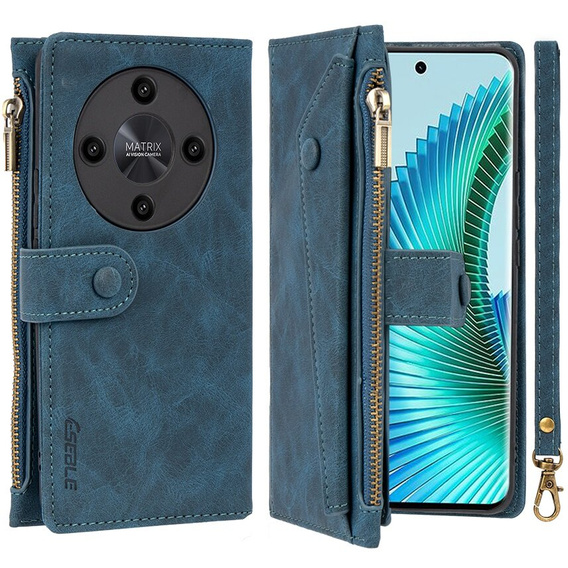 Flip case for Honor Magic 6 Lite 5G, Wallet Zipper Pocket, blue