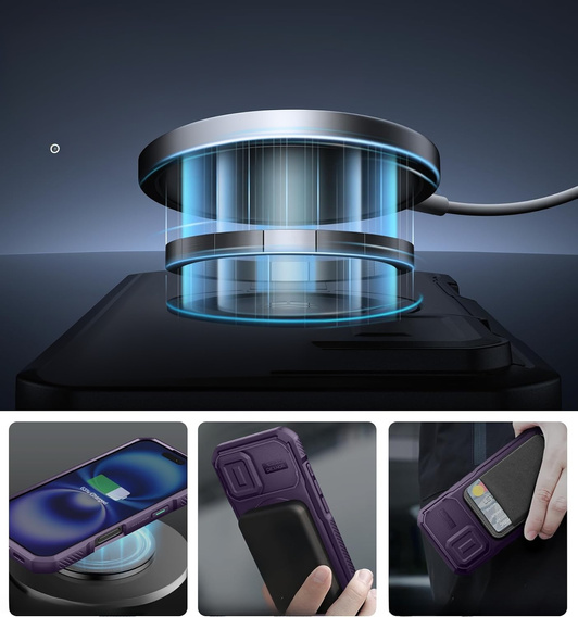 Armored case for iPhone 16, Dexnor CamProtect MagSafe, purple