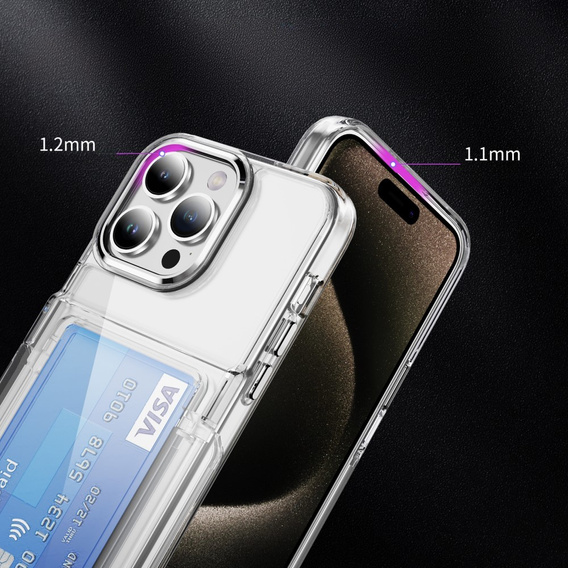 Case for iPhone 16 Pro, Card Holder Kickstand, transparent