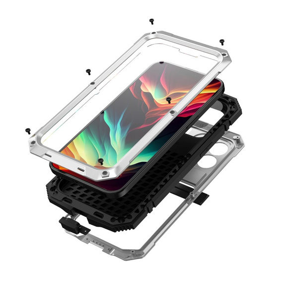 Case for iPhone 15 Pro, R-JUST, armoured, silver / black