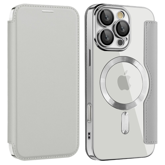 Flip case for iPhone 16 Pro, RFID Wallet MagSafe CamShield, silver