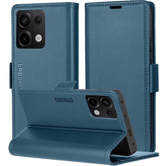 Case for Xiaomi Redmi Note 13 Pro 4G / Xiaomi Redmi Note 14S / Xiaomi Poco M6 Pro 4G, ERBORD Glossy Litchi, wallet with flap, blue
