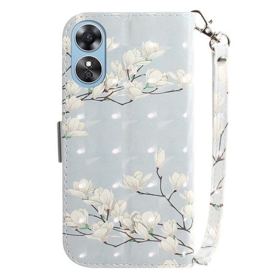 Flip case for Oppo A17, Light Spots Decor, flowers magnolia, grey