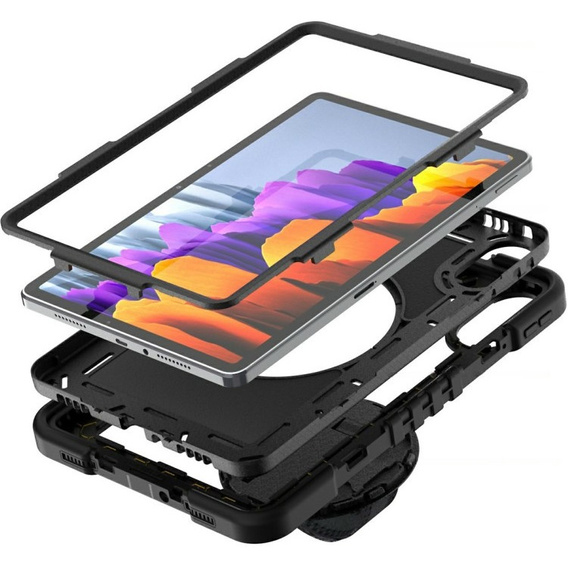 Armoured case for Xiaomi Redmi Pad 2, with stand and shoulder strap – black