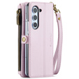 Case CASEME for Samsung Galaxy Z Fold6 5G, RFID Leather Wallet, with shoulder strap, pink