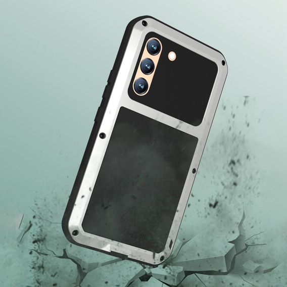 Love Mei Case for Samsung Galaxy S22, armored with glass, silver