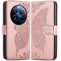 Flip case for Realme 12 Pro 5G / 12 Pro+ 5G, Butterfly, pink rose gold