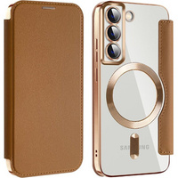 Flip case for Samsung Galaxy S22 5G, RFID Wallet MagSafe CamShield, brown