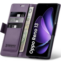 Case for Oppo Reno 13, ERBORD Glossy Litchi, wallet with flap, purple