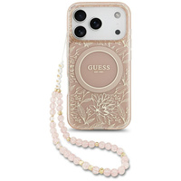 Guess IML Flowers Electroplated Allover With Beads Strap Case, for MagSafe, with strap for iPhone 17 Pro