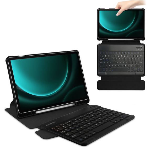 Keyboard case for Samsung Galaxy Tab S9 FE+ Plus, Rotary 360° Leather, black