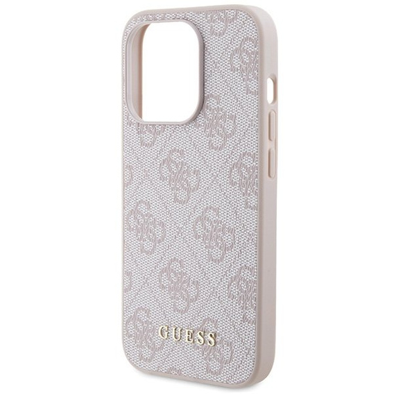 GUESS Case for iPhone 15 Pro Max, 4G Metal Gold Logo, pink