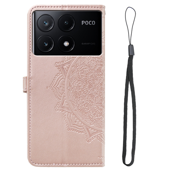 Flip case for Xiaomi Poco X6 Pro 5G, Mandala, pink rose gold