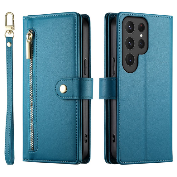 Flip case for Samsung Galaxy S25 Ultra, Wallet Zipper Pocket, blue